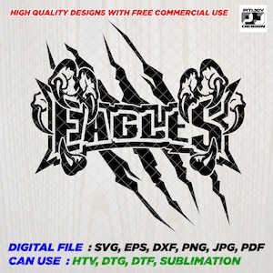 Eagles SVG, Eagle SVG, Digital Cut File for Cricut and Silhouette, School Spirit Shirt Design  for Sports Teams, Perfect for Dtg, Dtf, Htv