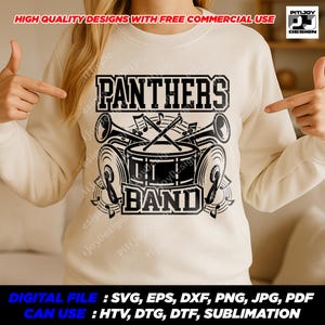 Panthers Band SVG, Marching Drumline Clipart, School Spirit Trumpet Design - Png Svg Pdf Eps Cut File