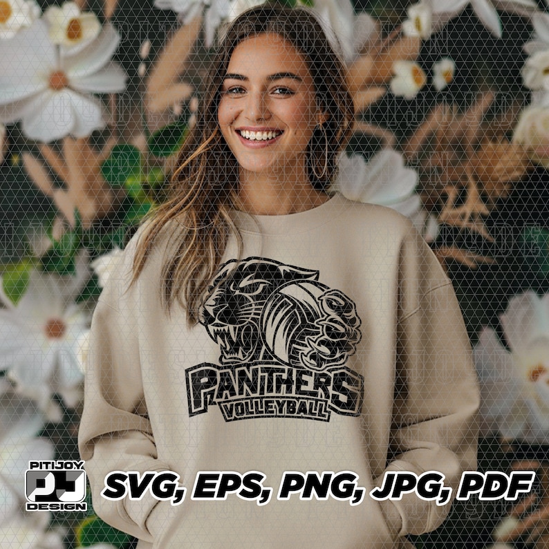 May include: A tan sweatshirt with a black panther graphic and the text "Panthers Volleyball".