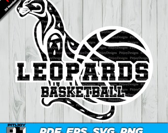 Conception de mascotte de l'équipe de basket-ball léopards pour des vêtements personnalisés, esprit d'équipe, 30 numéros d'équipe gratuits - PDF, EPS, SVG, Png téléchargement numérique
