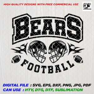 Bears SVG, Bear SVG, Digital Cut File for Cricut and Silhouette, School Spirit Football Shirt Design, Perfect for Dtg, Dtf, Htv, Mascot