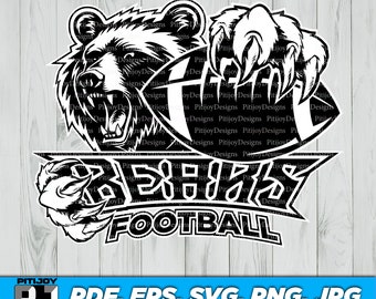 Bear football Svg, Bears Svg, football Svg, Bear Mascot Svg, Bear spirit svg, Bears Svg, Digital file Download, pdf, eps, png, jpg