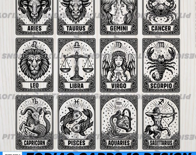 Zodiac Tarot Deck SVG Bundle: Horoscope Cards for Cricut (digital ...