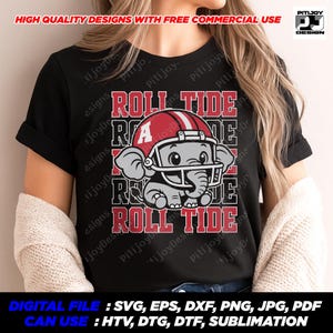 Roll Tide Elefant ALABAMA Football PNG SVG | Crimson Tide Maskottchen Digitaler Download | Spieltag Sublimations Design | Alabama-Fan-T-Shirt png