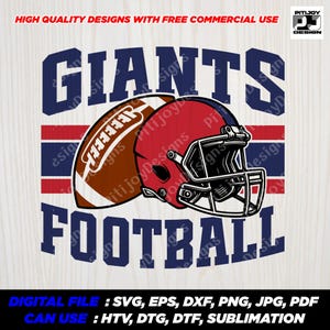 Giants football helmet svg with ball and stripe background, school team design for shirts, cricut crafts, svg png eps pdf digital download