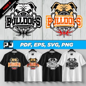 Bulldogs Basketball Team Mascot Design for Custom Apparel, Team Spirit with Free Set of 30 Numbers - PDF, EPS, SVG, Png Digital Download