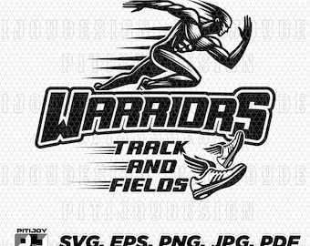 Archivo SVG y PNG de Warriors Track and Field, Mascota de Warriors (archivo PNG), Equipo escolar (Svg), Mamá de atletismo (Svg PNG), Club de atletismo, Atletismo