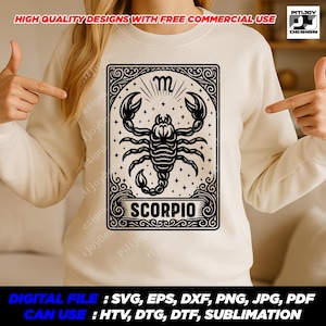 Scorpio Zodiac Svg, Vintage Tarot Style Scorpion Design, Astrology Zodiac Sign Png Eps Pdf for Cricut – Digital Download