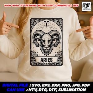 Aries Zodiac Svg, Vintage Tarot Style Ram Head Design, Astrology Sign Png Eps Pdf for Cricut and Sublimation – Digital Download