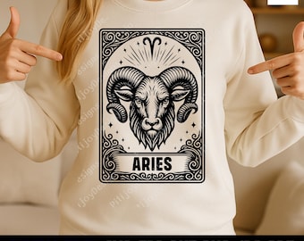 Aries Zodiac Svg, Vintage Tarot Style Ram Head Design, Astrology Sign Png Eps Pdf for Cricut and Sublimation – Digital Download