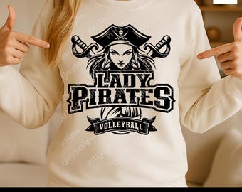 Lady Piraten Vollball SVG, Team Maskottchen Logo (Digitaler Download)