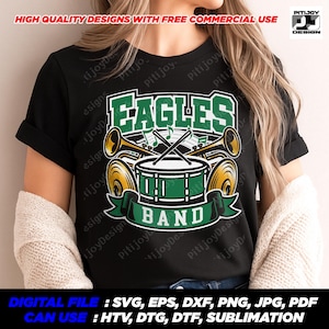 Eagles Band SVG PNG EPS | Music Lover Digital File | School Spirit Graphic | Drum Trumpet Musician Gift | Instant Download Cut File