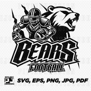 Bears Football SVG, Bear Mascot Sports Shirt Design, Football Team Logo PNG for Cricut and Silhouette – Instant Download