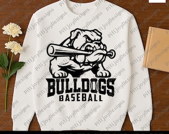 File di taglio SVG Bulldogs Baseball / Mascotte sportiva Bulldog feroce / Logo della squadra di baseball / Download digitale per Cricut e Silhouette