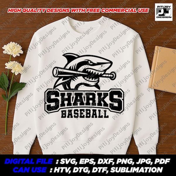 Haaien honkbal svg mascotte gesneden bestand voor cricut en sublimatie, felle haai teamlogo voor school sportshirt png dxf eps pdf
