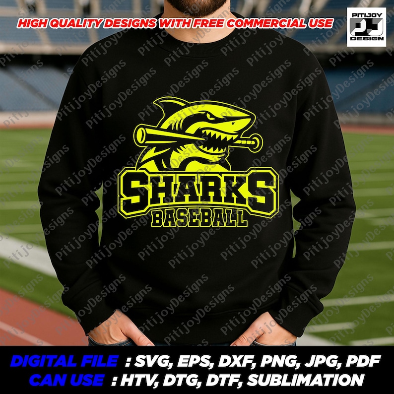 Sharks Baseball Svg Mascot Cut File for Cricut and Sublimation, Fierce ...
