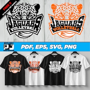 Jaguars Volleyball Team Mascot Design for Custom Apparel, Perfect for Team Spirit, Free 30 Team Number - PDF, EPS, SVG, Png Digital Download