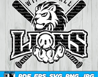 Mascota del equipo Lions de Wiffle Ball: SVG de Wiffle Ball, diseño de Wiffle Ball para camisetas y productos (SVG, EPS y otras descargas digitales)
