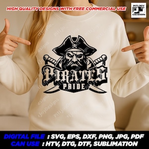Pirates Pride Svg, Pirate Mascot Logo for School Spirit and Sports Shirts, Cricut Cut File Png – Instant Download