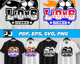 Lions soccer Team Mascot Design for Custom Apparel and Merchandise, Perfect for Team Spirit - PDF, EPS, SVG, Png Digital Download