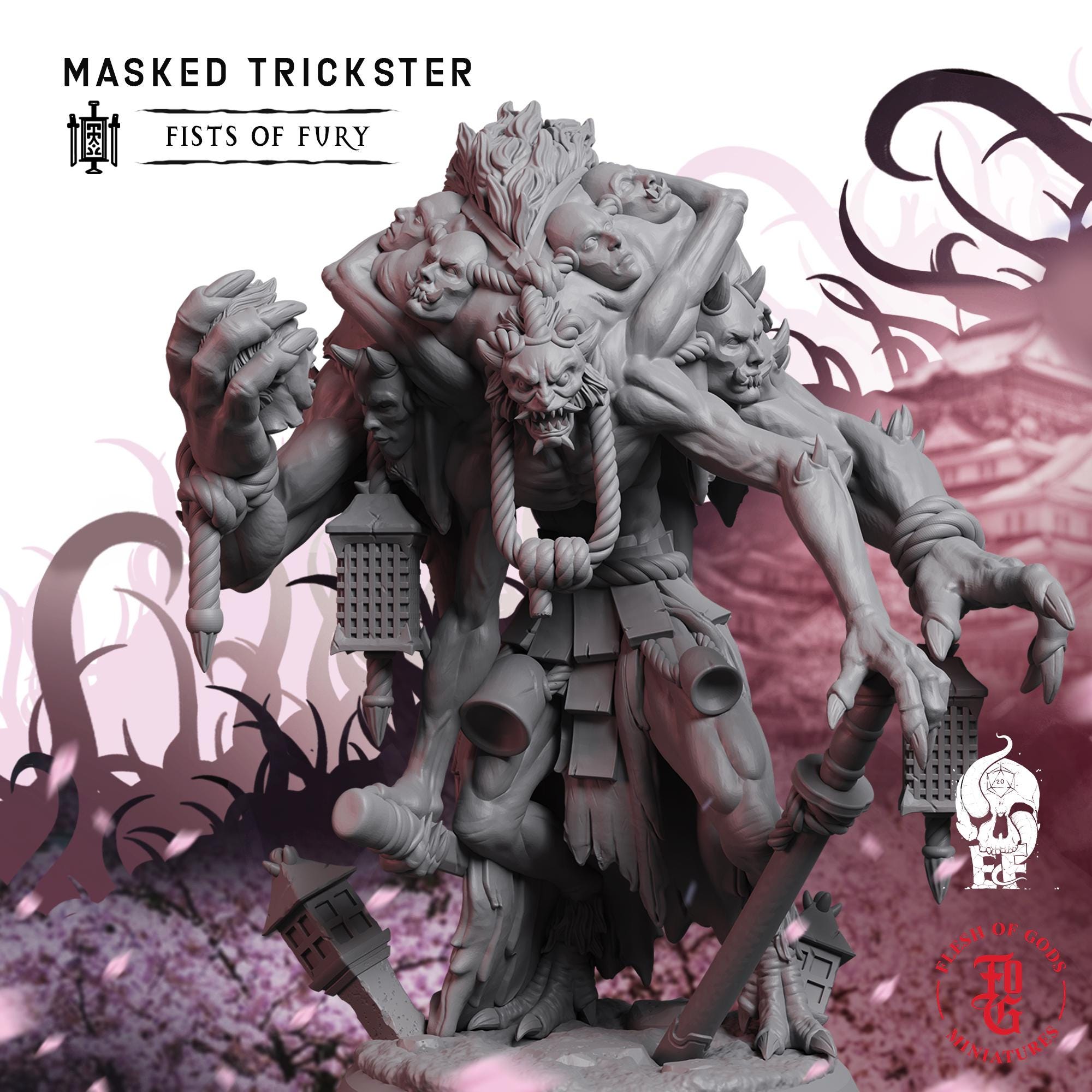 Masked Trickster Oni | Fantasy Tabletop Miniature - 28MM - 100MM | Dungeons and Dragons DND
