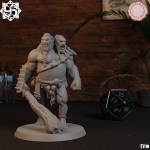 Ettin | 3D Printed Fantasy Tabletop Miniature - 28MM - 54MM | Dungeons and Dragons DND