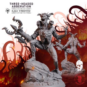 Three-Headed Aberration | Fantasy Tabletop Miniature - 28MM - 54MM | Dungeons and Dragons DND