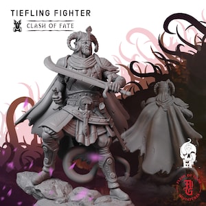 Tiefling Fighter | Fantasy Tabletop Miniature - 28MM - 100MM | Dungeons and Dragons DND