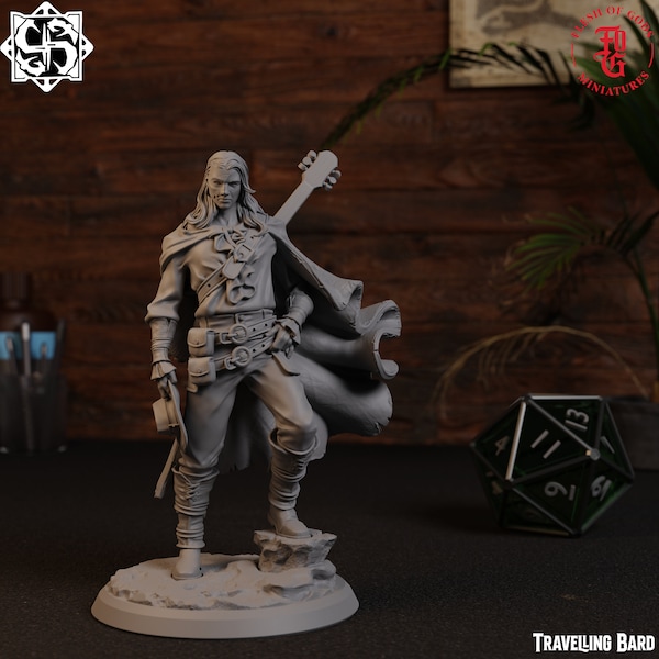 Travelling Bard | Fantasy Tabletop Miniature - 28MM - 100MM | Dungeons and Dragons DND