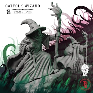 Catfolk Wizard | Fantasy Tabletop Miniature - 28MM - 100MM | Dungeons and Dragons DND