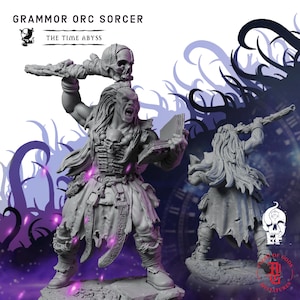 Grammar Orc Sorcerer | Fantasy Tabletop Miniature - 28MM - 100MM | Dungeons and Dragons DND Active