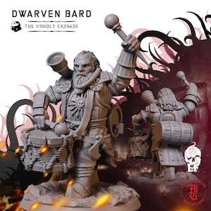 Dwarven Bard | Humanoid Miniature | High-Detail Resin Mini | DnD Tabletop RPG