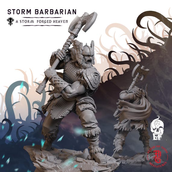 Storm Barbarian Fantasy Tabletop Miniature 28MM 100MM Dungeons and  Dragons DND
