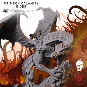 Crimson Dragon Rider | 3D Printed Fantasy Tabletop Miniature - 28MM - 54MM | Dungeons and Dragons DND