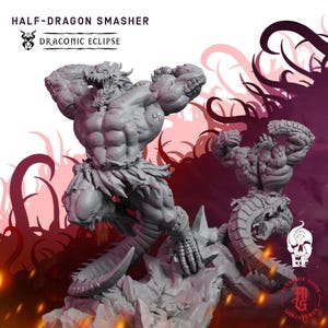 Half-Dragon Smasher | Fantasy Tabletop Miniature - 28MM - 54MM | Dungeons and Dragons DND