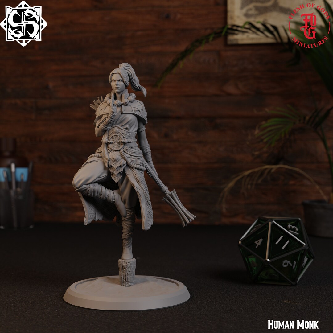 Female Monk Fantasy Tabletop Miniature 28MM 100MM Dungeons and Dragons ...