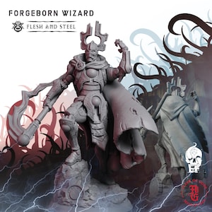 Forgeborn Wizard | Fantasy Tabletop Miniature - 28MM - 100MM | Dungeons and Dragons DND