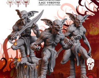 Goblins rabiosos / Miniaturas de fantasía para juegos de mesa - 28 mm - 100 mm / Dungeons and Dragons DND