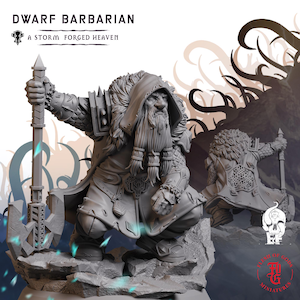 Dwarf Barbarian | Fantasy Tabletop Miniature - 28MM - 100MM | Dungeons and Dragons DND