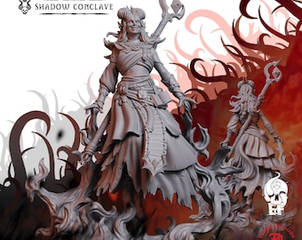 Incantatrice Tiefling / Miniatura umanoide / Miniatura in resina ad alta definizione / Gioco di ruolo da tavolo D&D
