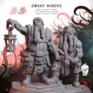 Dwarf Miners | 3D Printed Fantasy Tabletop Miniatures - 28MM - 100MM| Dungeons and Dragons DND