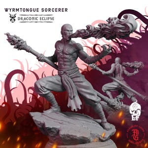 Wyrmtongue Sorcerer | Fantasy Tabletop Miniature - 28MM - 100MM | Dungeons and Dragons DND