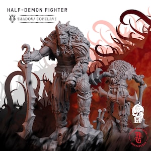 Half-Demon Fighter | Fantasy Tabletop Miniature - 28MM - 100MM | Dungeons and Dragons DND