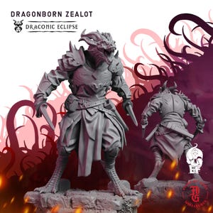 Dragonborn Zealot | Fantasy Tabletop Miniature - 28MM - 100MM | Dungeons and Dragons DND
