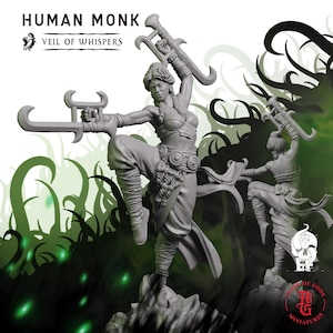 Human Monk | Fantasy Tabletop Miniature - 28MM - 100MM | Dungeons and Dragons DND