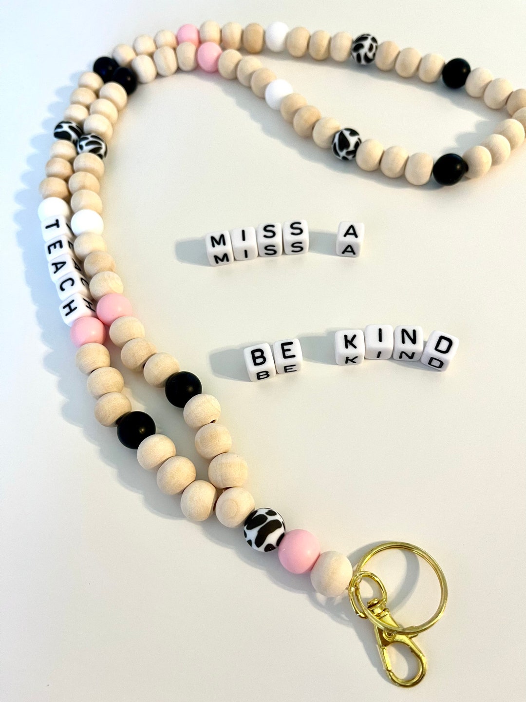 Teacher Lanyard ID Badges Teach Wooden Lanyard Student Teacher Gift Cow