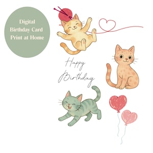 Cute Cat Birthday Card Template | Printable Digital Download | Foldable A6 Greeting Card for Cat Lovers | Instant Download