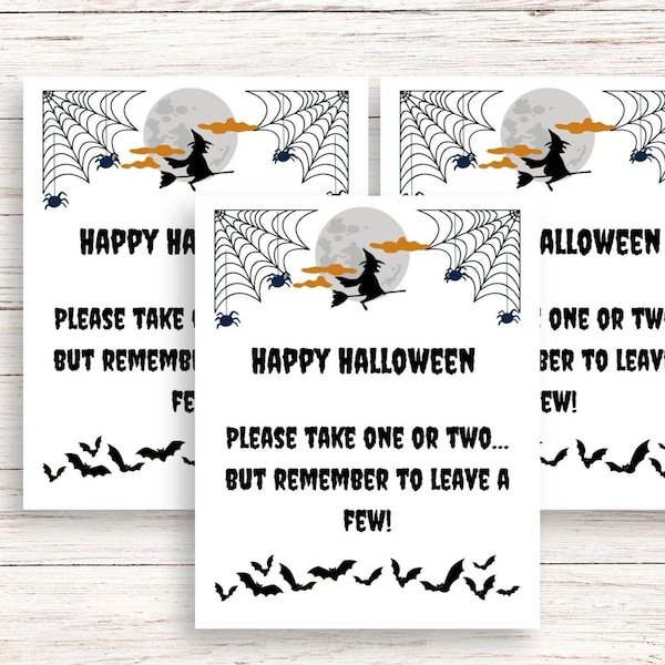 Printable Halloween Sign, Halloween Candy Sign, 8.5 x 11 printable, Instant Download, Printable Halloween Decor, Trick Or Treat Door Sign