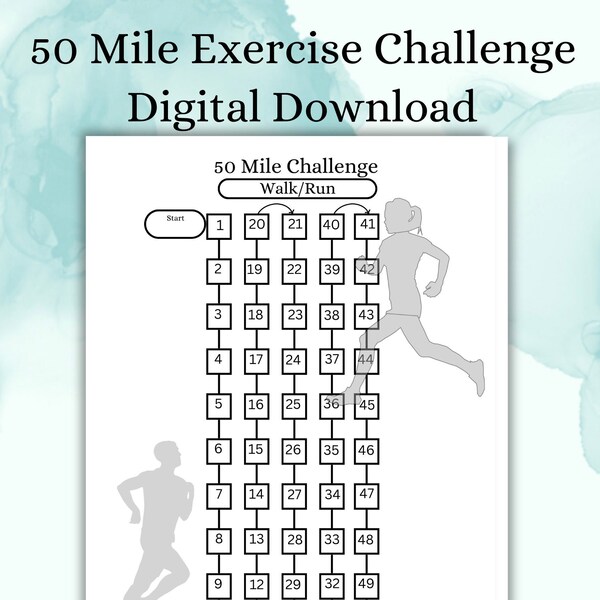 50 Mile Challenge Tracker, Walking Printable, Exercise Goals, Fitness Motivation, Walking Challenge, Running Download, Lifestyle Challenge