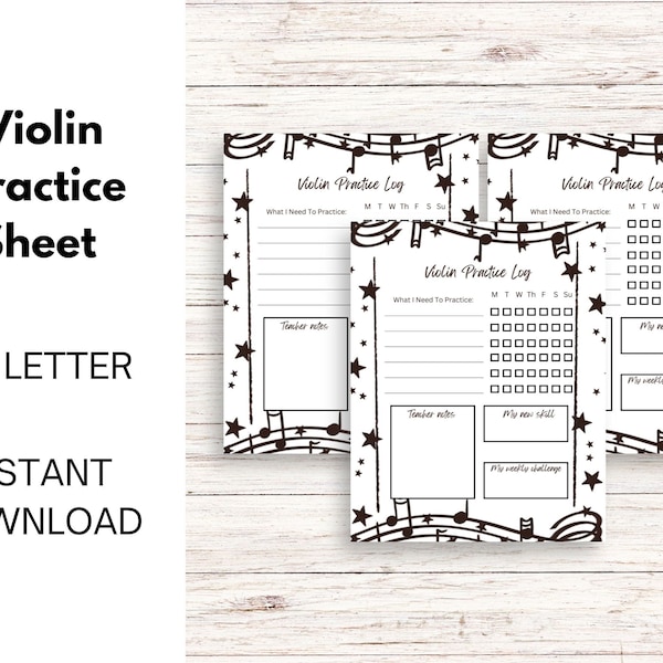 Printable Practice Log, Violin Lesson Assignment, Violin Practice Tracker, Violin Practice Chart, Violin Teacher Resource